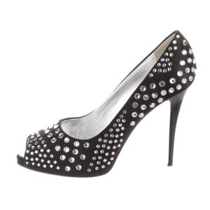 Giuseppe Zanotti Black Crystals Peep Toe Stiletto Heels Pumps 38